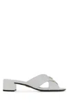 Prada Leather Mules Block Heel Cross Strap Open Toe In White