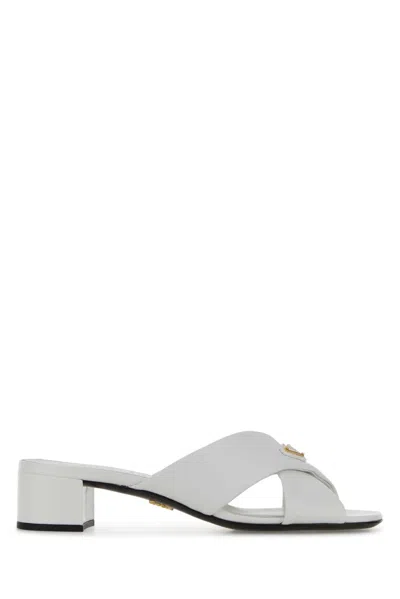 PRADA PRADA WHITE LEATHER MULES