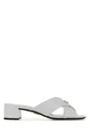 Prada Leather Mules Block Heel Cross Strap Open Toe In White