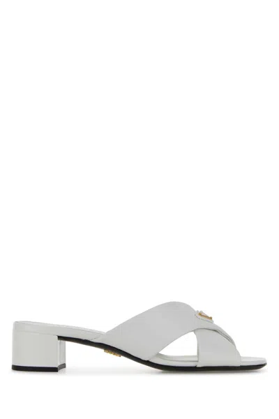 PRADA PRADA WHITE LEATHER MULES