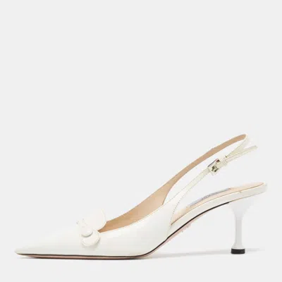Pre-owned Prada White Leather Pointed Toe Slingback Pumps Size 37