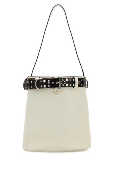 PRADA WHITE LEATHER PRADA BUCKLE BUCKLE BAG