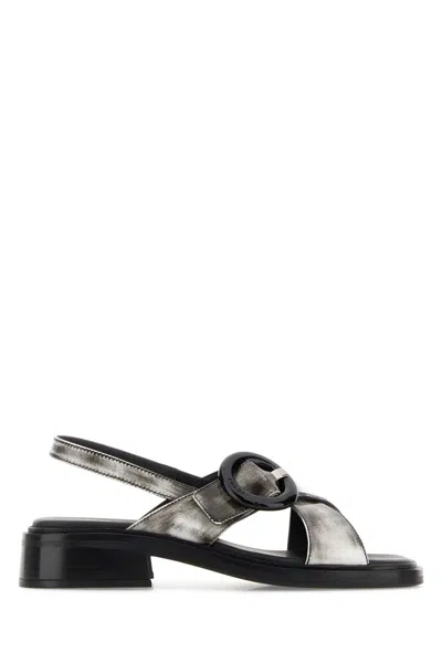 Prada White Leather Sandals In Gray