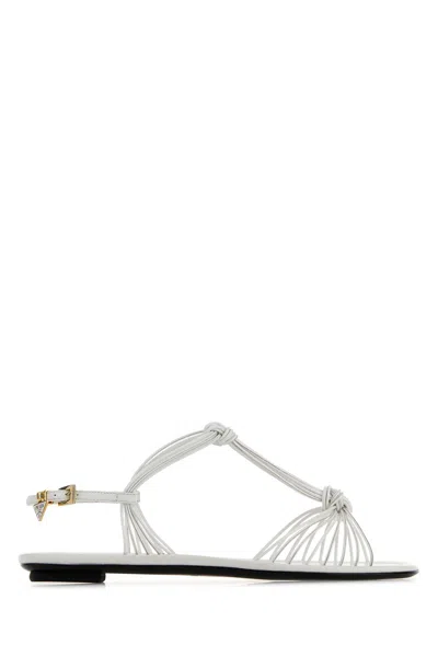 Prada Leather Flat Sandals Open Toe Strappy In White