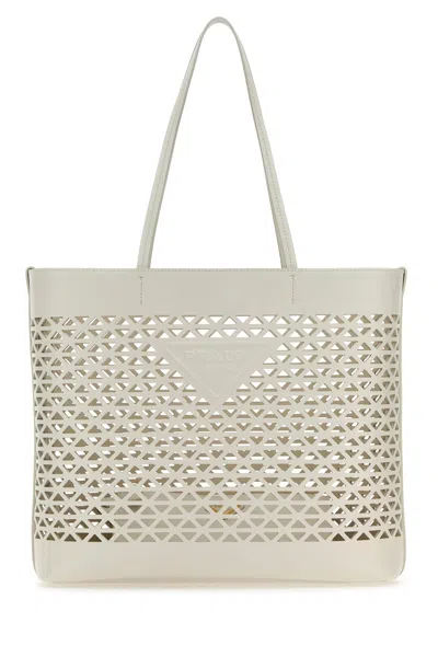 PRADA WHITE LEATHER SHOPPING BAG