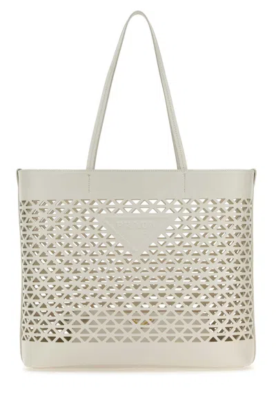 Prada White Leather Shopping Bag In Neutral