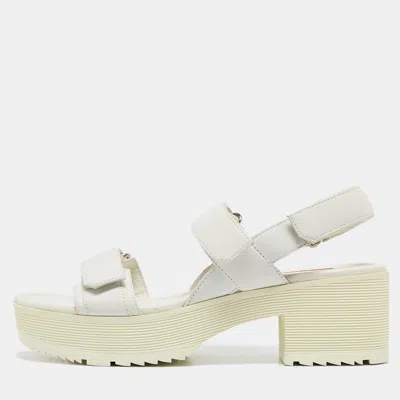 Pre-owned Prada White Leather Slingback Platform Sandals Size 38.5