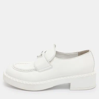 Pre-owned Prada White Leather Slip On Loafers Size 36