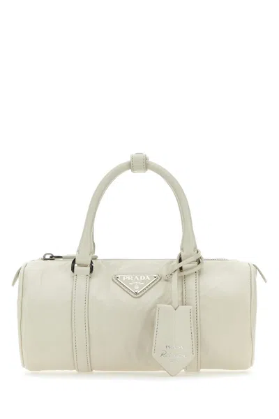 Prada Small Leather Handbag With Detachable Strap And Accessory In Cream