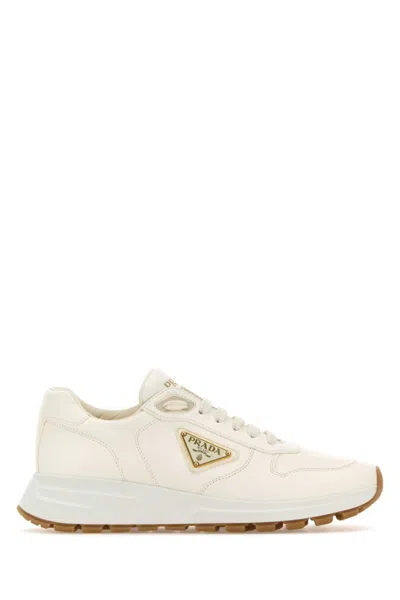Prada Premium Nappa Leather Sneakers For Men In White