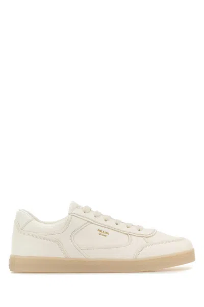 Prada White Leather Sneakers In Neutral
