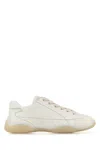Prada Leather Sneakers Crafted Geometric Stitching In Black