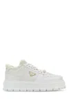Prada Logo Sport Genuine Shearling Lined Sneaker In Bianco