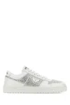 Prada Crystal-embellished Leather Sneakers In White