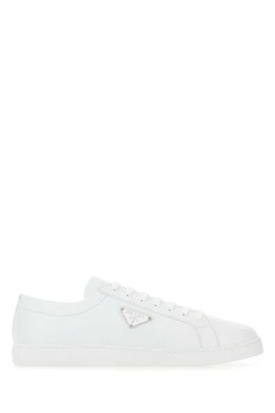 Prada White Leather Sneakers In F0009