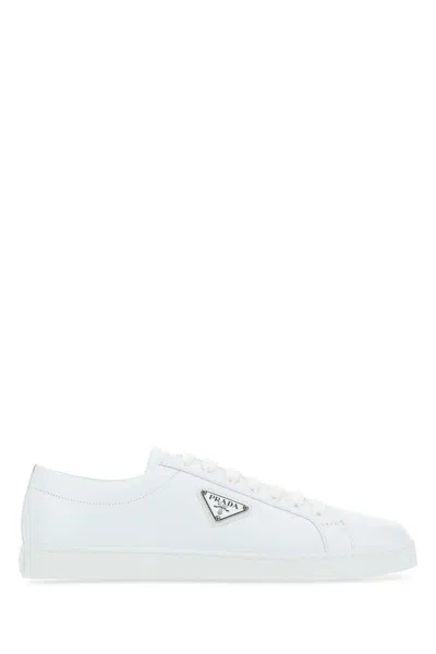 Prada White Leather Sneakers In F0009