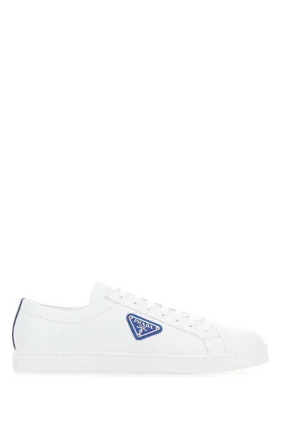 Prada White Leather Sneakers In Multicolor