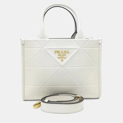 Pre-owned Prada White Leather Symbol Tote And Shoulder Bag Mini