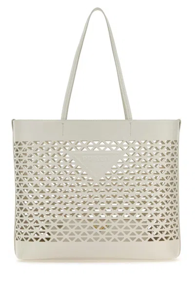 PRADA WHITE LEATHER TOTE BAG