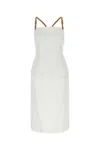 Prada White Linen Blend Dress In Bianco