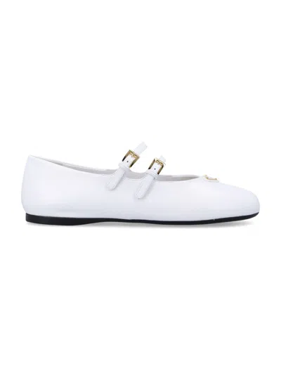 Prada Women's Naplak Patent Leather Ballerinas In White