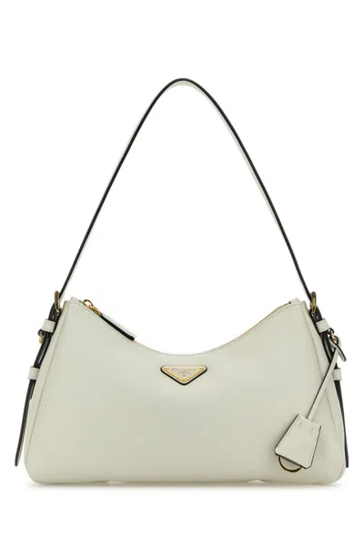 Prada White Logo Large Shoulder Bag