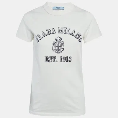 Pre-owned Prada White Logo Print Jersey T-shirt M