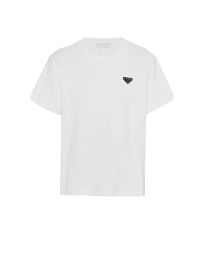 Prada Logo-plaque Cotton T-shirt In White
