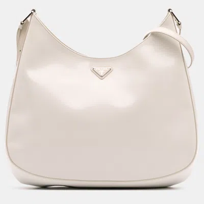 Pre-owned Prada White Maxi Spazzolato Cleo Crossbody