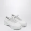 Prada Mesh Upper Platform Ballerinas With Strap Detail In White
