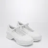 Prada Mesh Upper Platform Ballerinas With Strap Detail In White