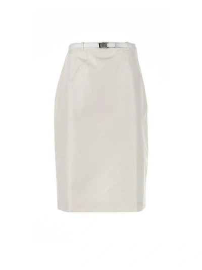 Prada White Midi Skirt With Belt In Avorio