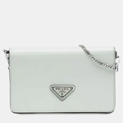 Pre-owned Prada White Mini Brushed Leather Chain Crossbody