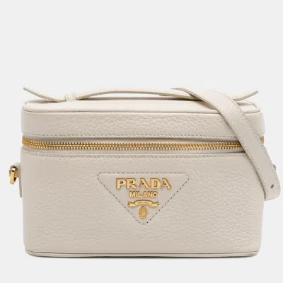 Pre-owned Prada White Mini Vitello Daino Vanity Bag