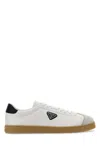 Prada Track Leather Logo-plaque Sneakers In Bianco/blu