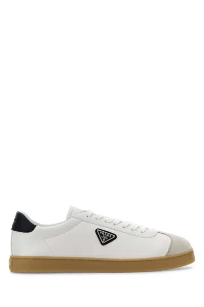 Prada Lane Leather Low-top Sneakers In White