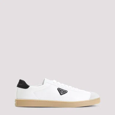 PRADA WHITE NAPA LEATHER SNEAKERS