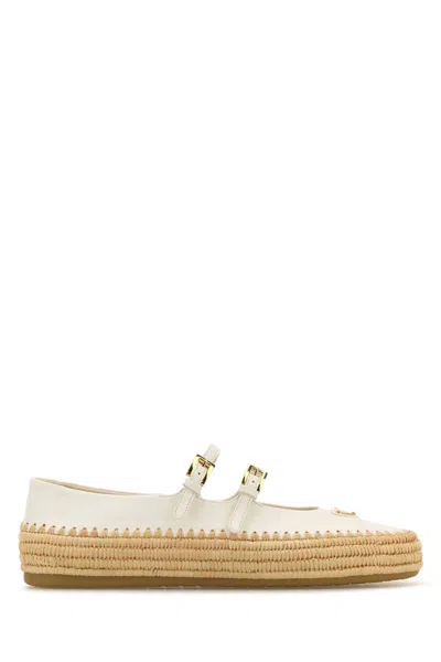 Prada Nappa Leather Ballerinas In White