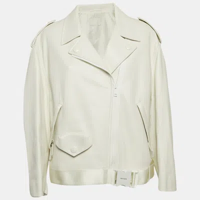 Pre-owned Prada White Nappa Leather Biker Jacket S