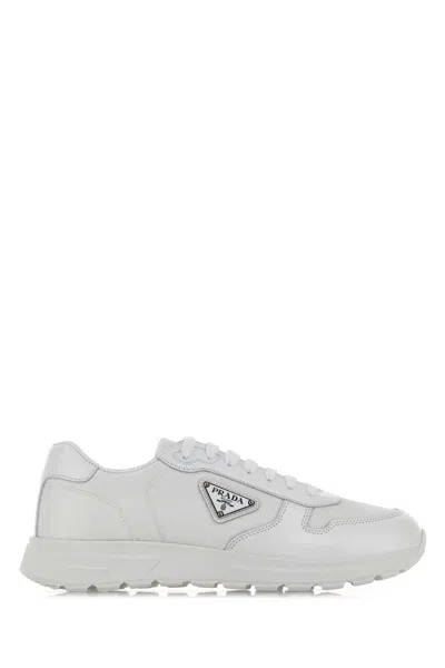 PRADA WHITE NYLON AND LEATHER PRAX 2.0 SNEAKERS