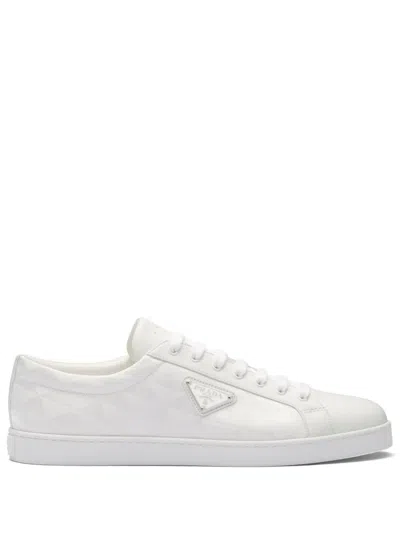 Prada White Nylon And Leather Sneakers