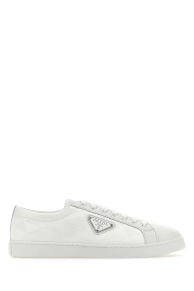 Prada White Nylon And Leather Sneakers In Bianco