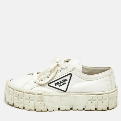 Pre-owned Prada White Nylon Double Wheel Low Top Sneakers Size 37.5