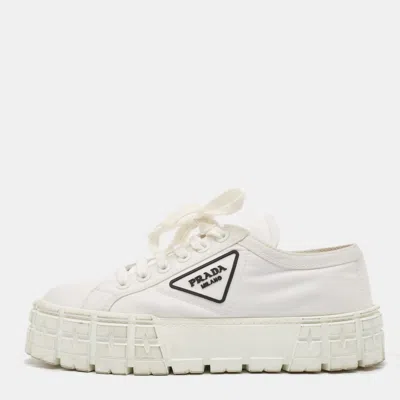 Pre-owned Prada White Nylon Gabardine Lace Up Sneakers Size 41