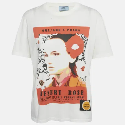 Pre-owned Prada White Oma Edition 'desert Rose' Poster T-shirt M
