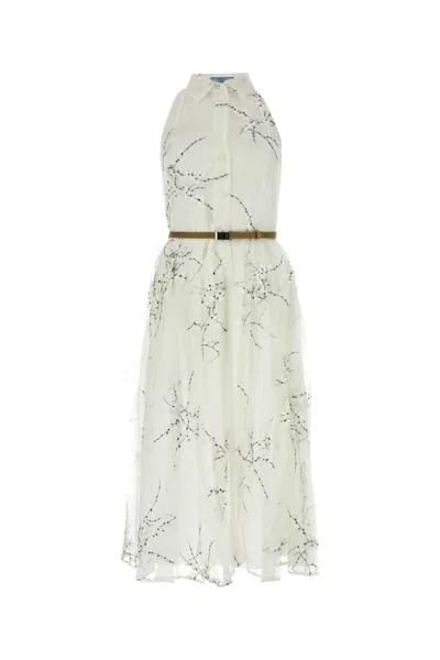 Prada White Organza Shirt Dress