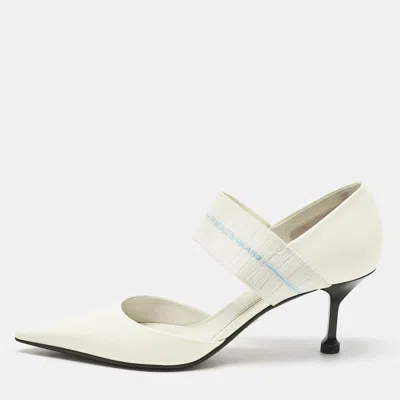 Pre-owned Prada White Patent Leather And Elastic Mary Jane D'orsay Pumps Size 38