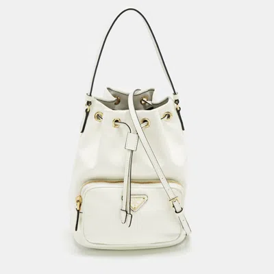 Pre-owned Prada White Patent Leather Duet Bucket Bag