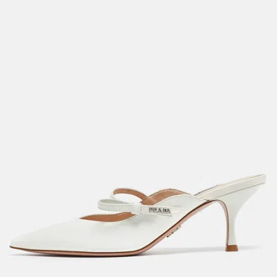 Pre-owned Prada White Patent Pointed Toe Mules Size 38