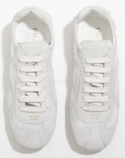 Prada White Polyester Calf Leather Flat Shoes